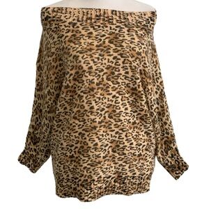 TCEC Boat Neck Animal Print 1/2 Sleeve Pullover Sweaater